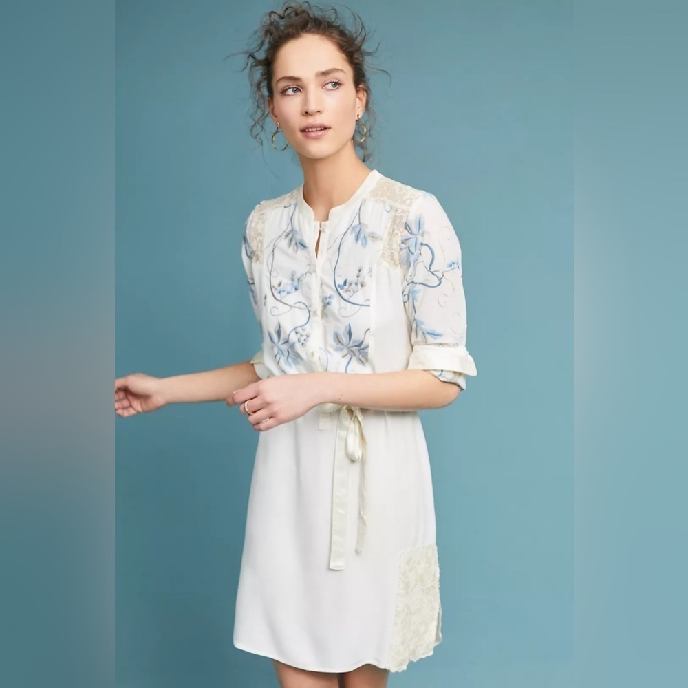 TINY Anthropologie Amarante Embroidered Shirt Dress
